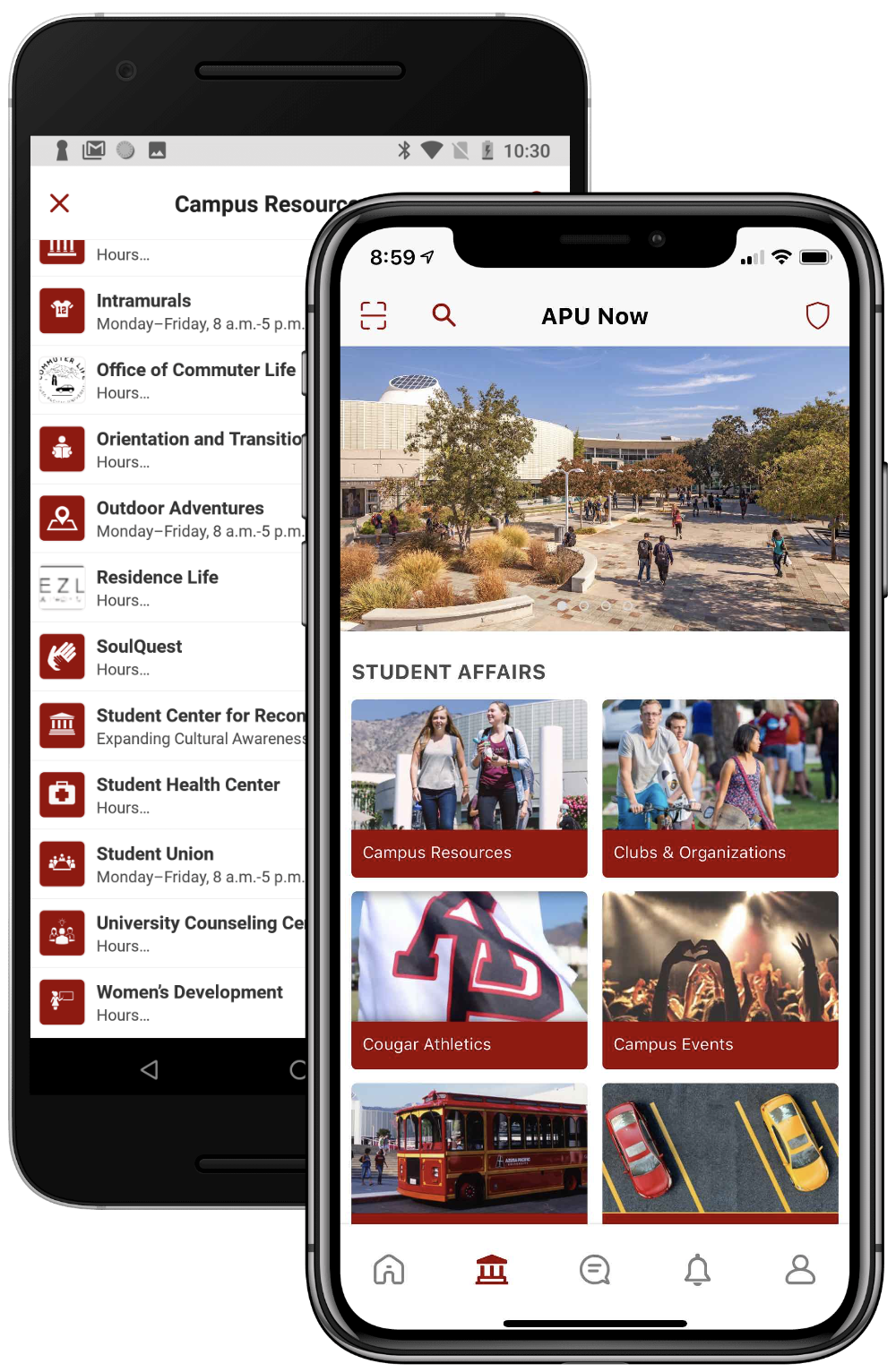 Mobile phone display of APU Now app