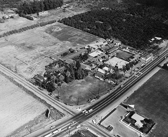 Aerial shot of campus in early stages before current development