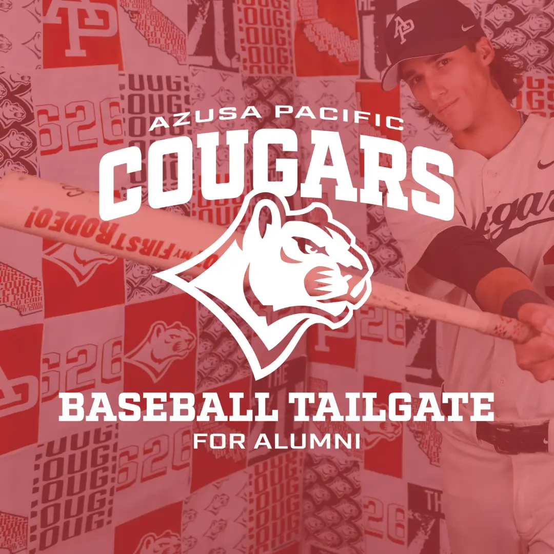 apu cougar athletic logo saying: baseball tailgate for alumni with a cougar on it