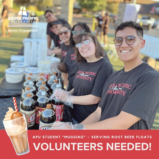 students smiling serving root beer floats