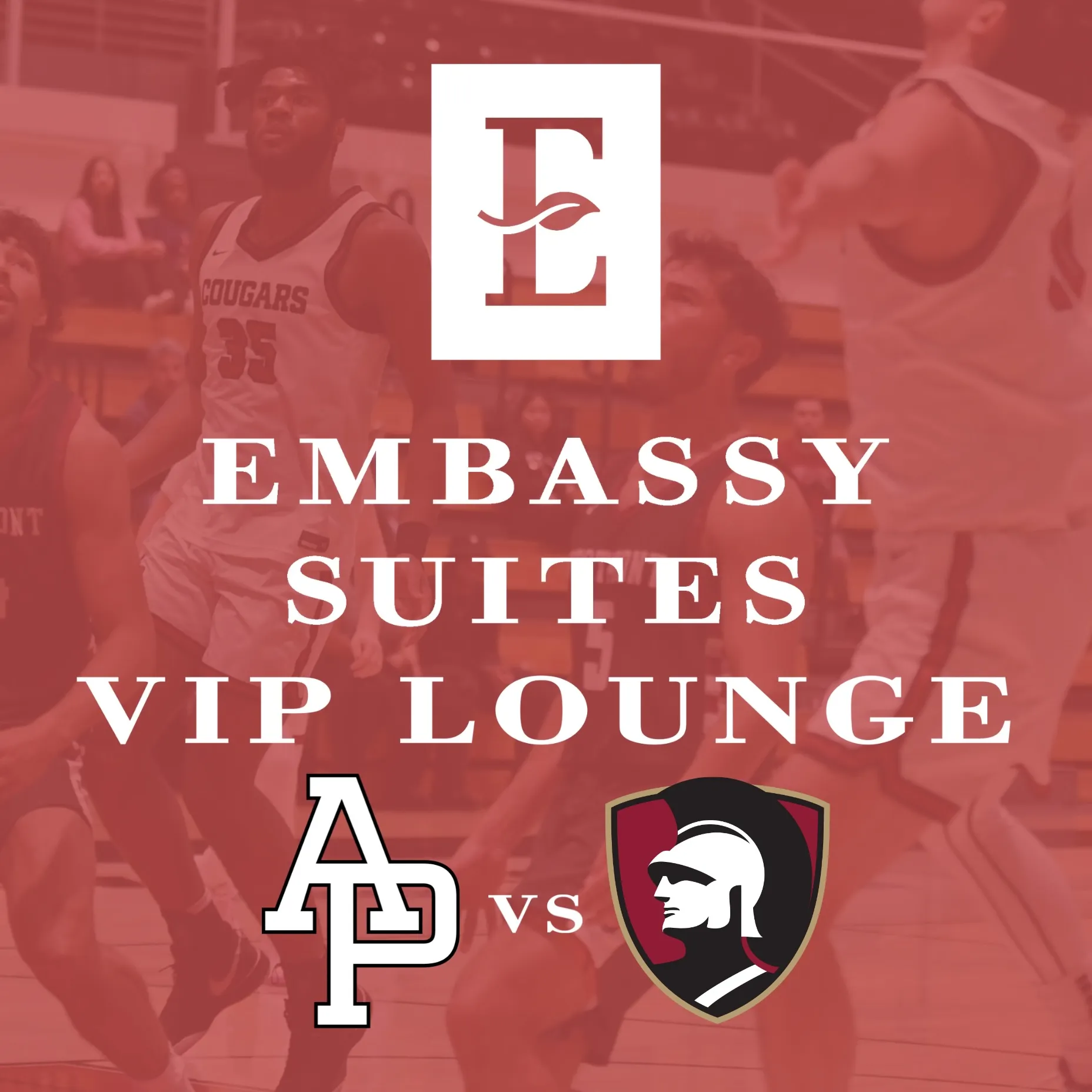 brick flyer of event saying "embassy suites vip lounge" and apu's logo with westmont logo