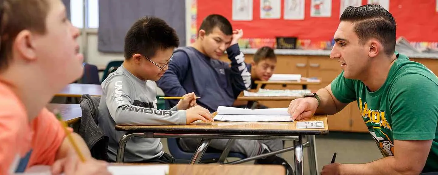 Student and teacher in classroom