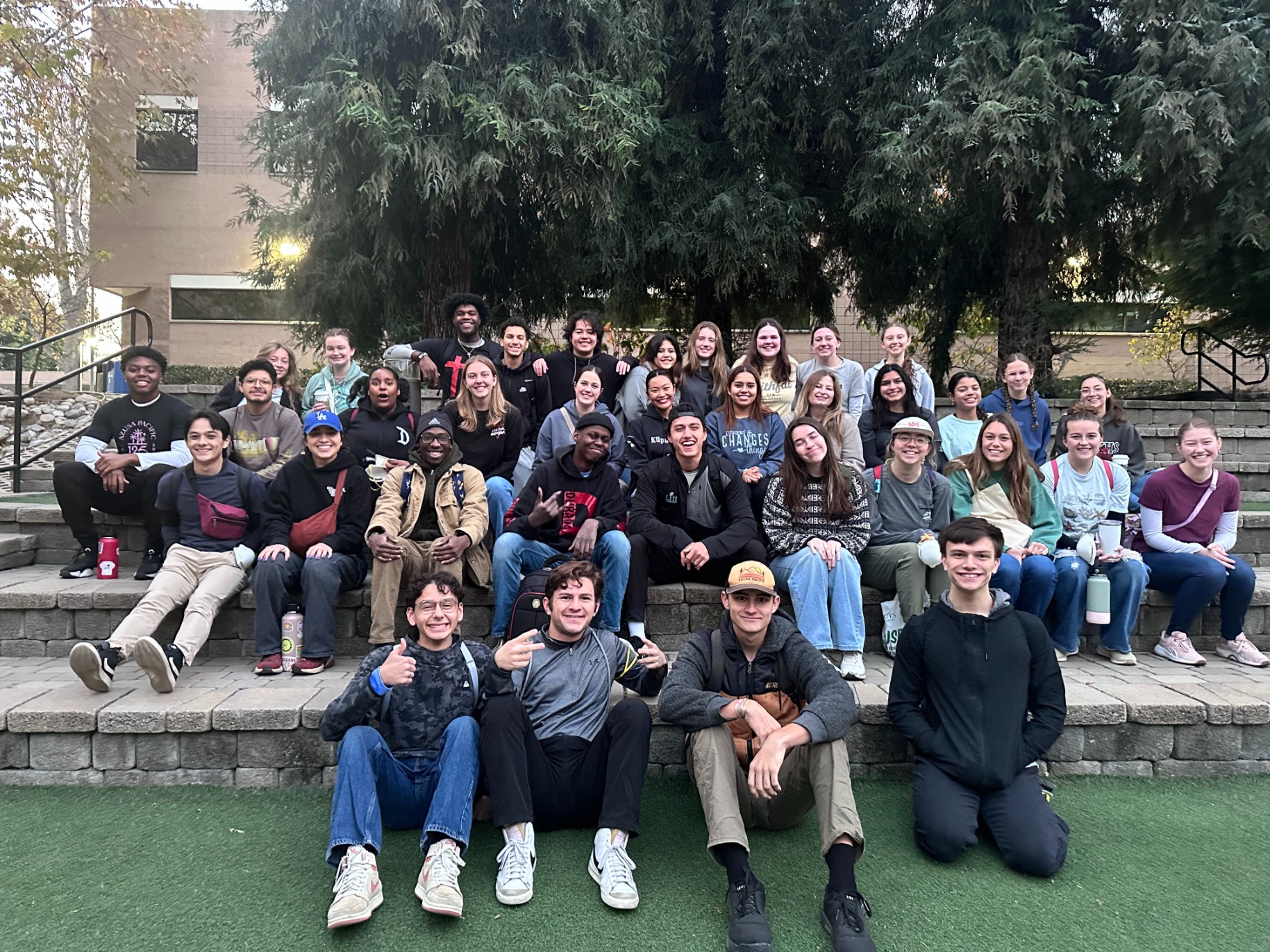 A group of APU students gather before serving in fire relief efforts