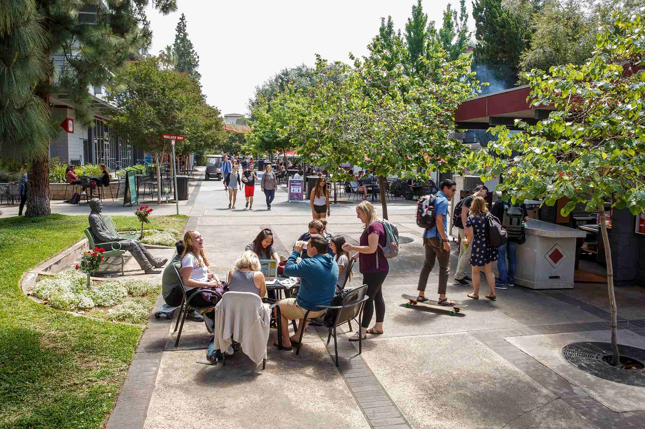 east campus cougar walk showing many students during break time