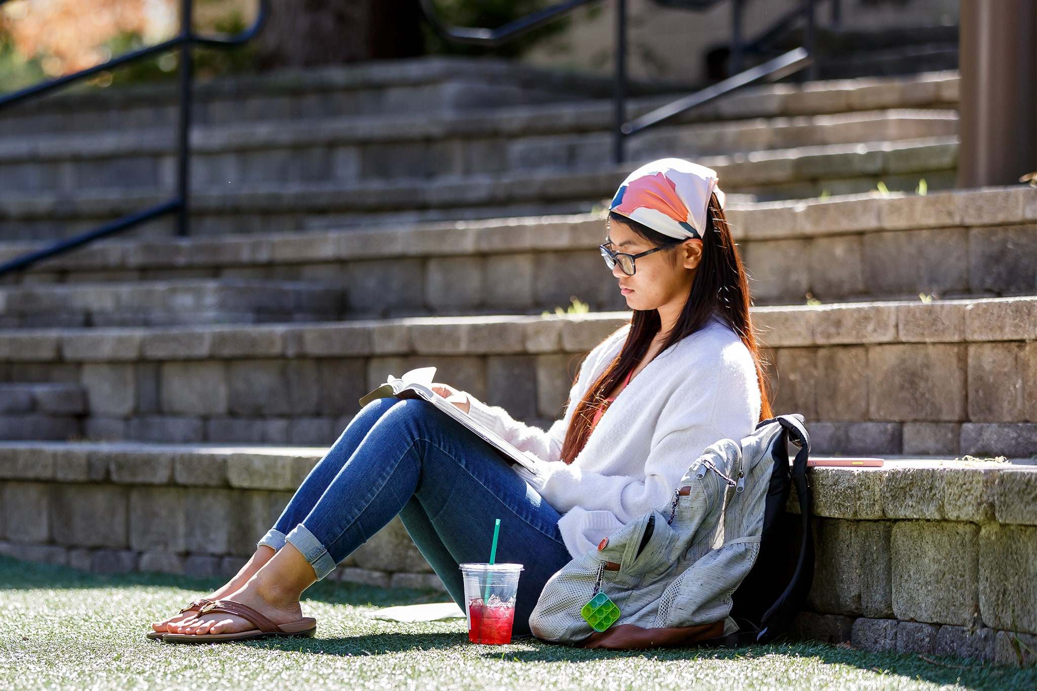 Student reading a book