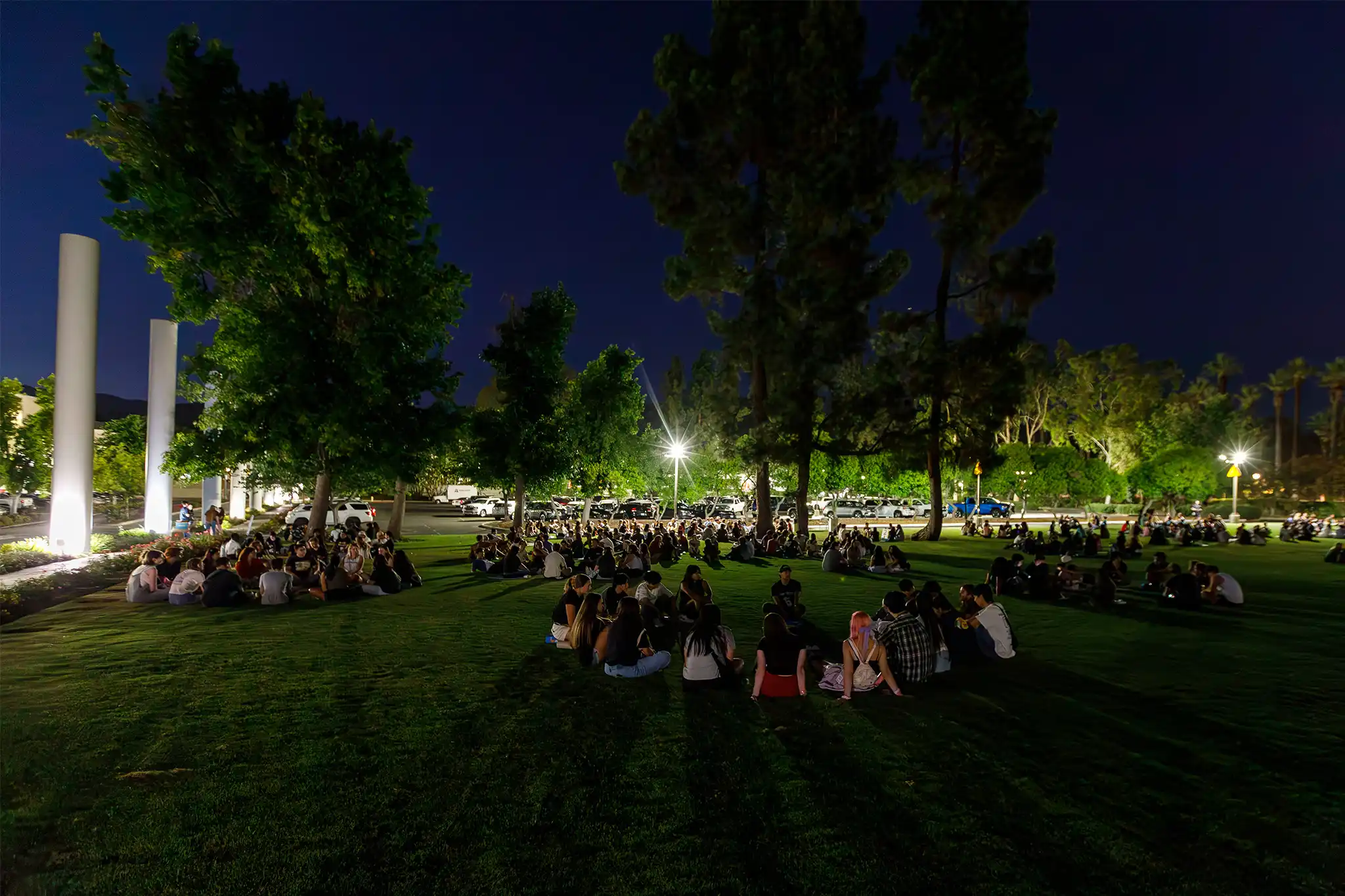 Students on west campus lawn