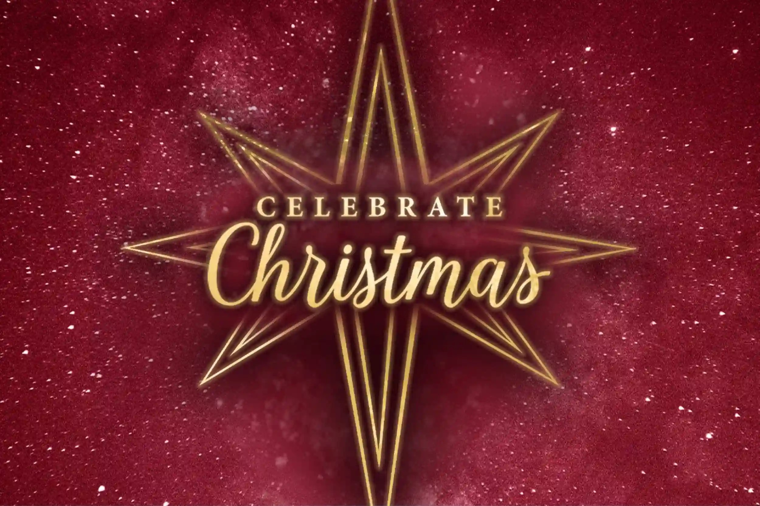 brick background with gold start saying christmas celebrate