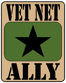 vet net ally badge in green and tan
