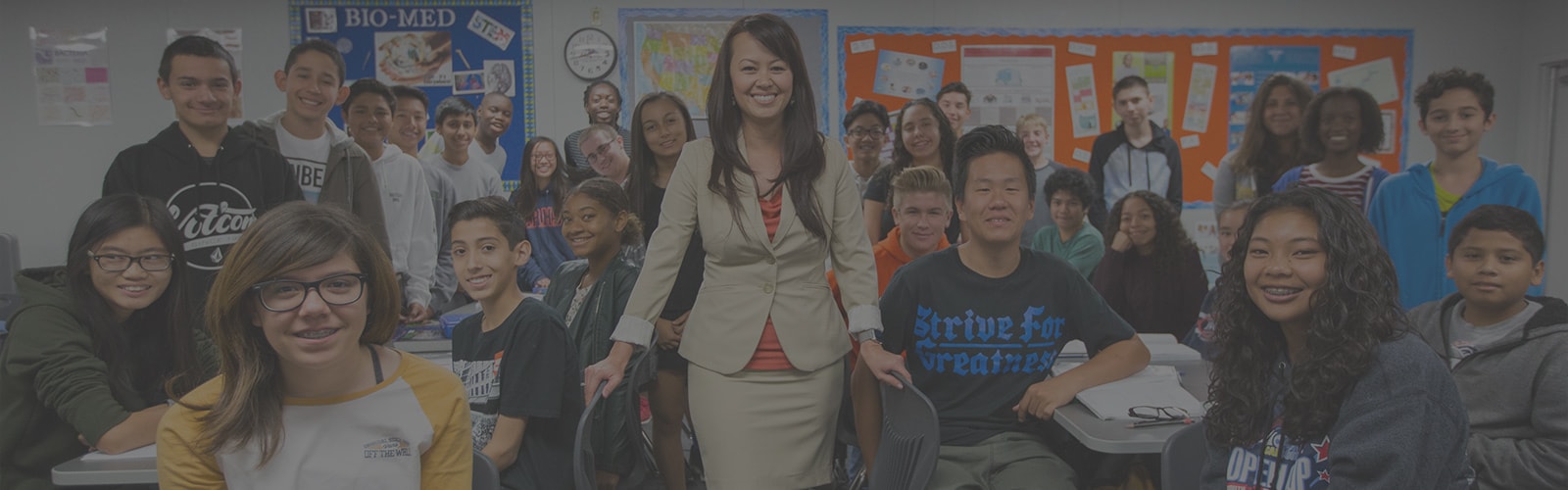 Kim with classroom of students