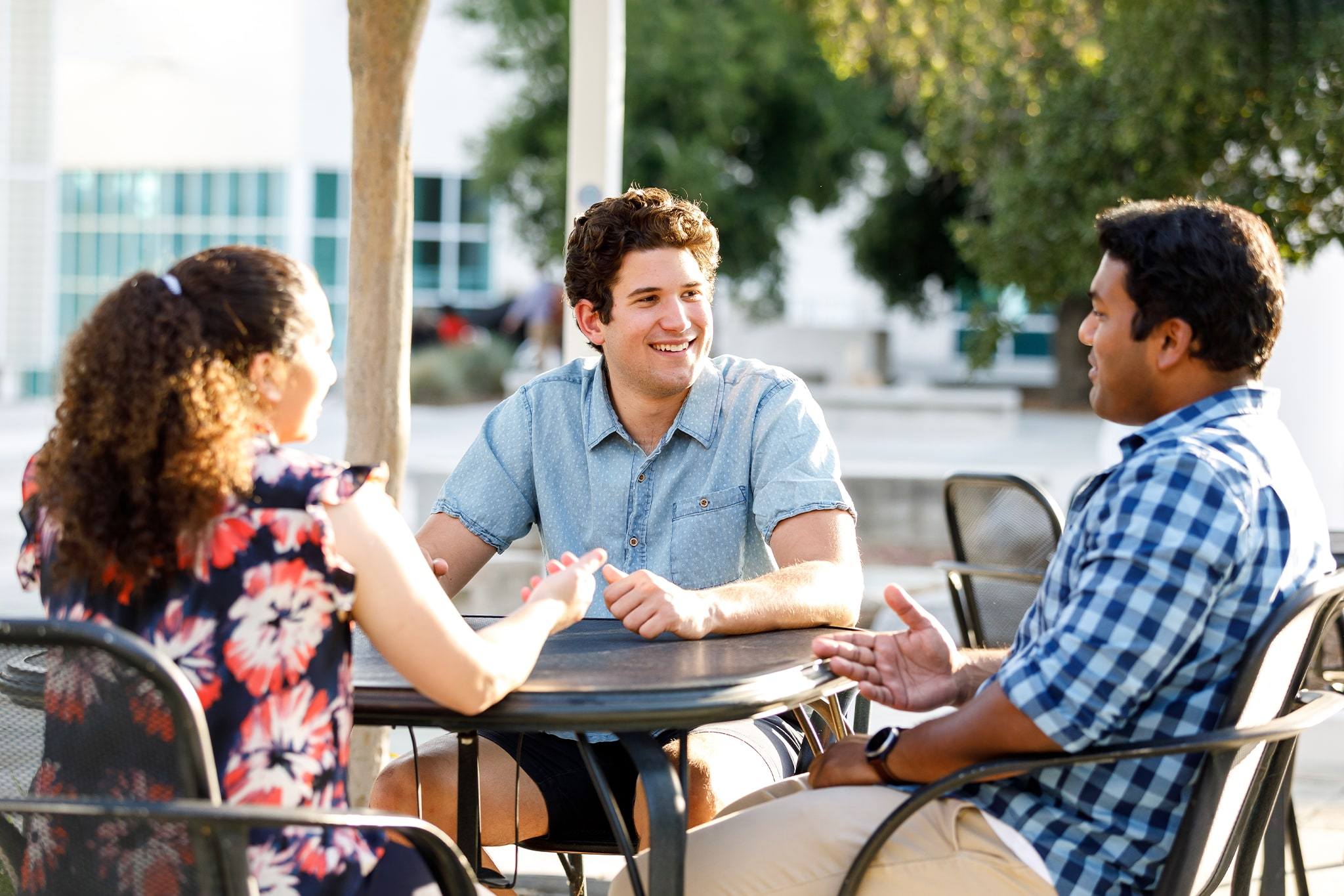 Student discussion around a table