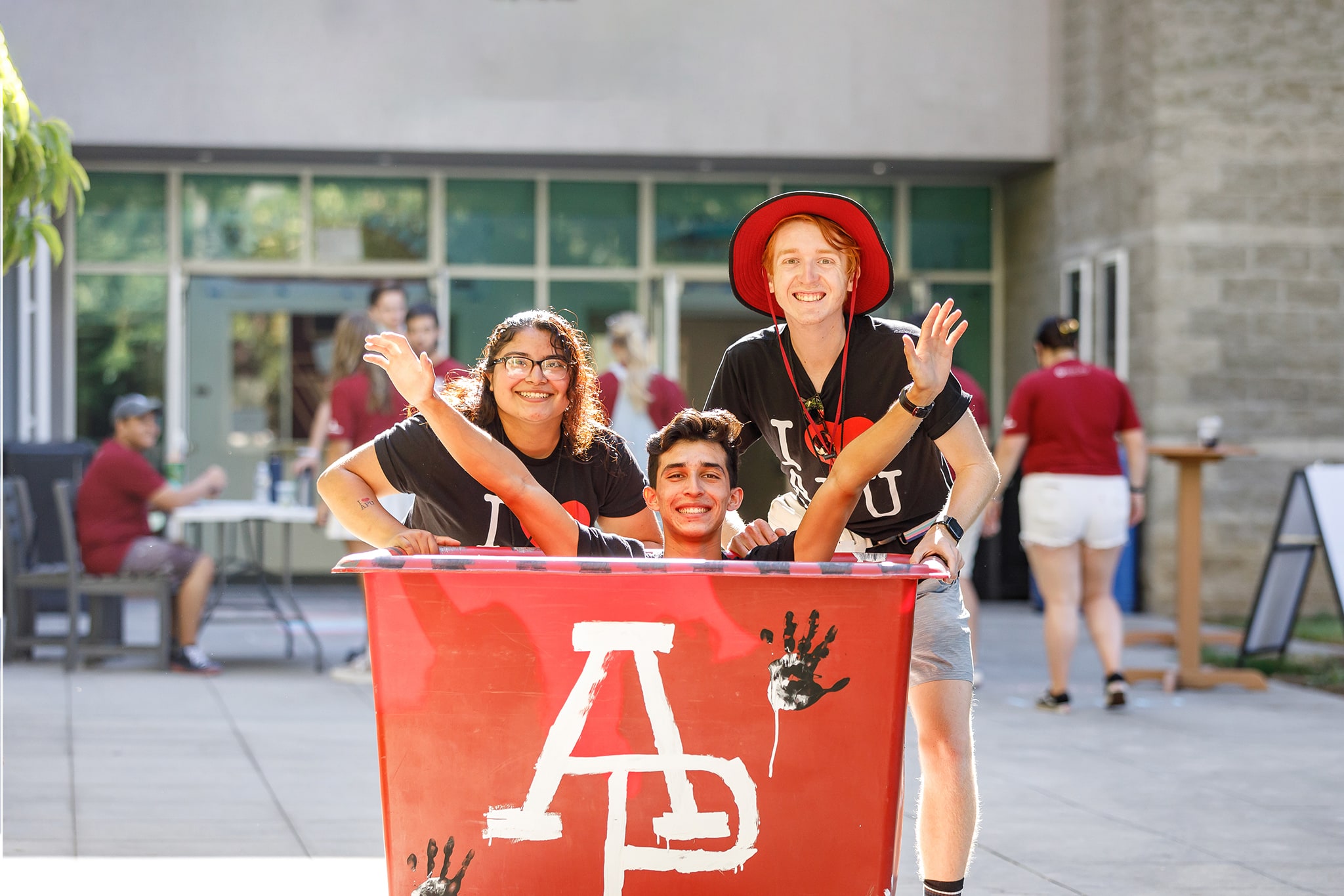 Students having fun moving in