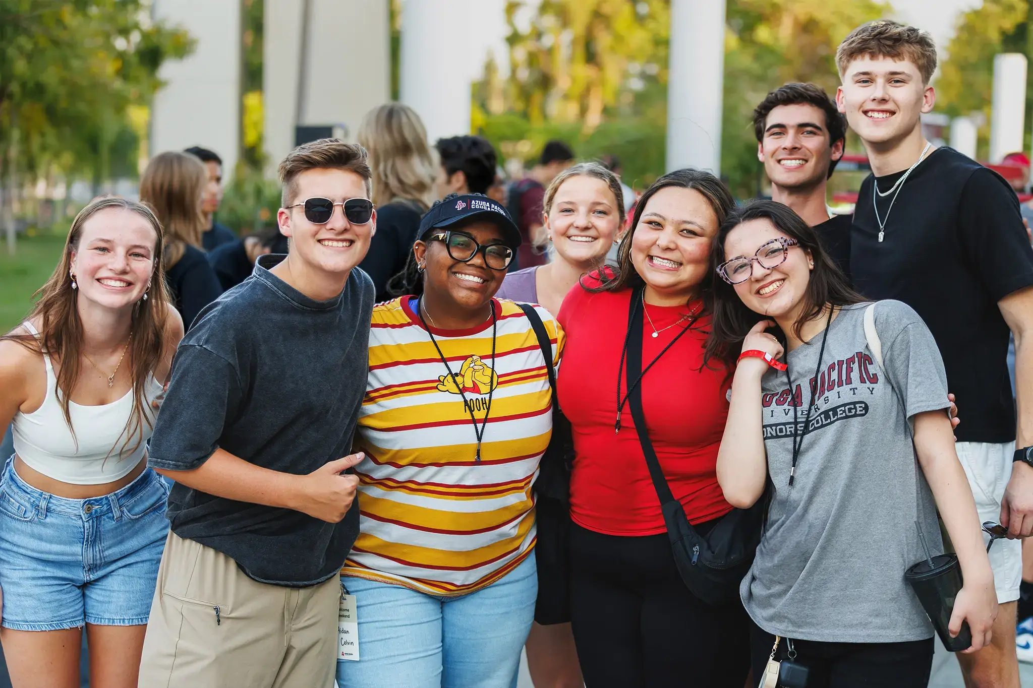 Azusa Pacific University undergraduate students gather together during a campus event.