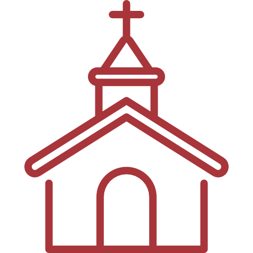 a church icon in red