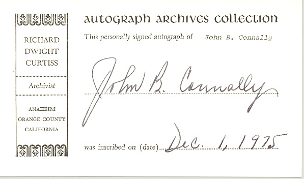 John B Connally Signature Special Collections Azusa Pacific University