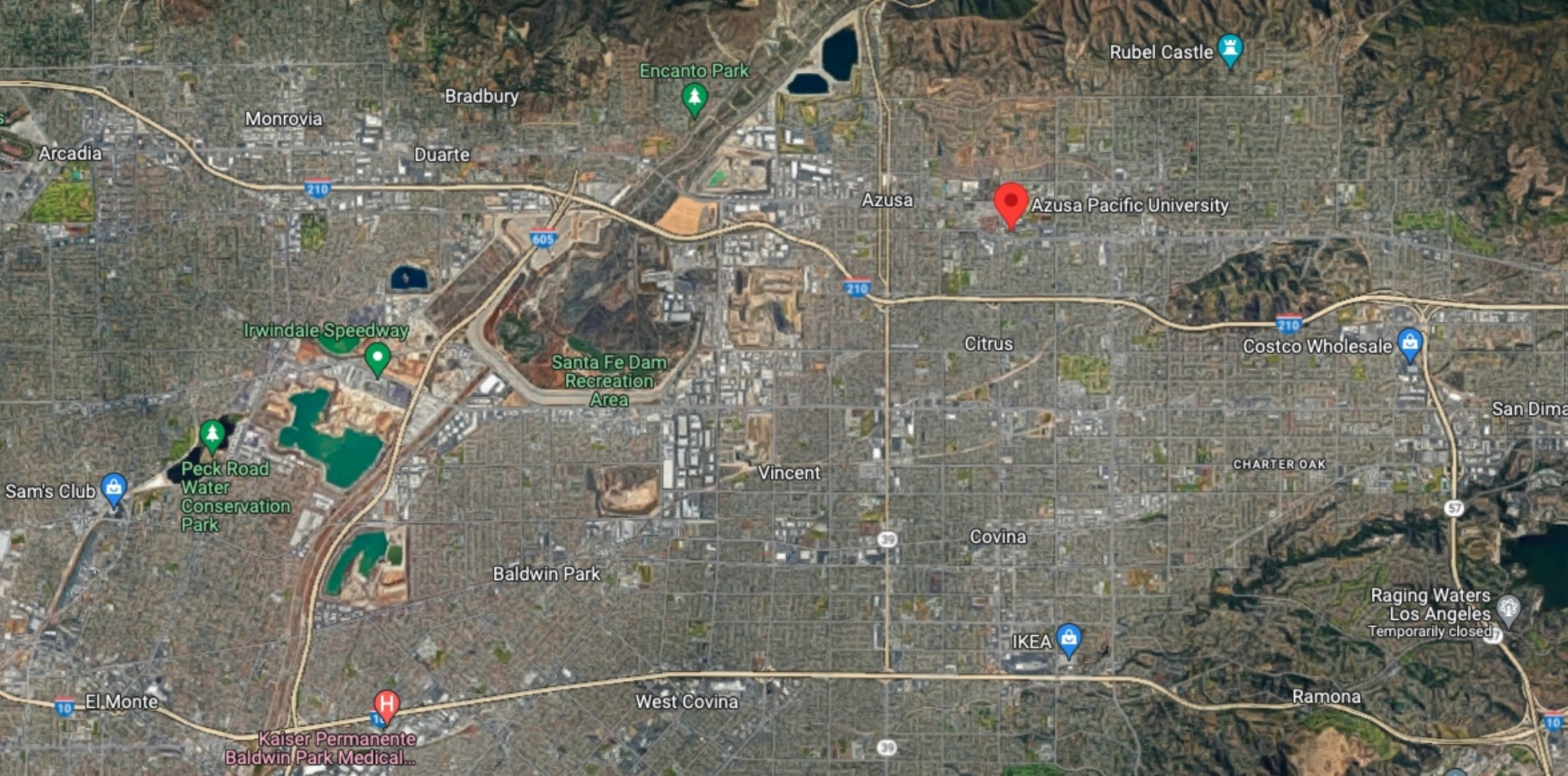 Image of Azusa Pacific's location on Google Maps