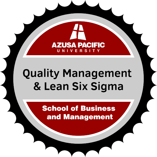 Quality Management Lean Six Sigma badge that can be earned after completing the course