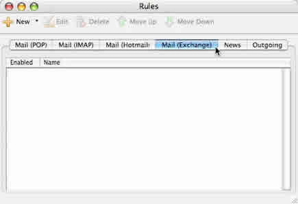 Screenshot of Entourage Mail (Exchange) Rules tab