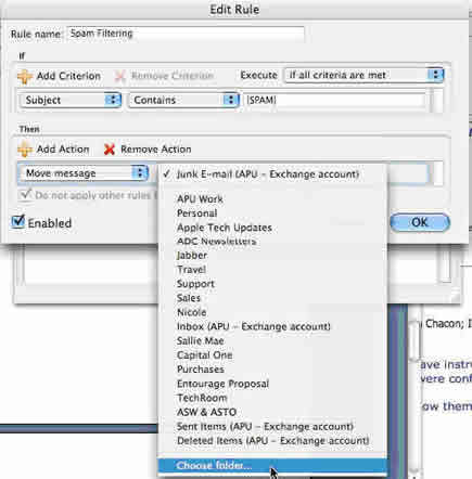 Screenshot of Entourage choose folder selection