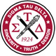Image of Sigma Tau Delta logo in red, black, and white.